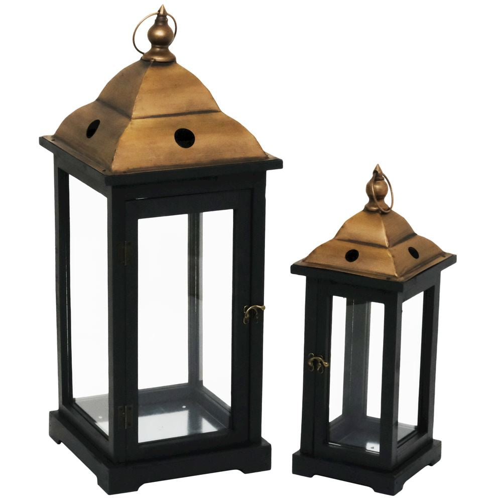 Set of 2 Metal and Black Lanterns