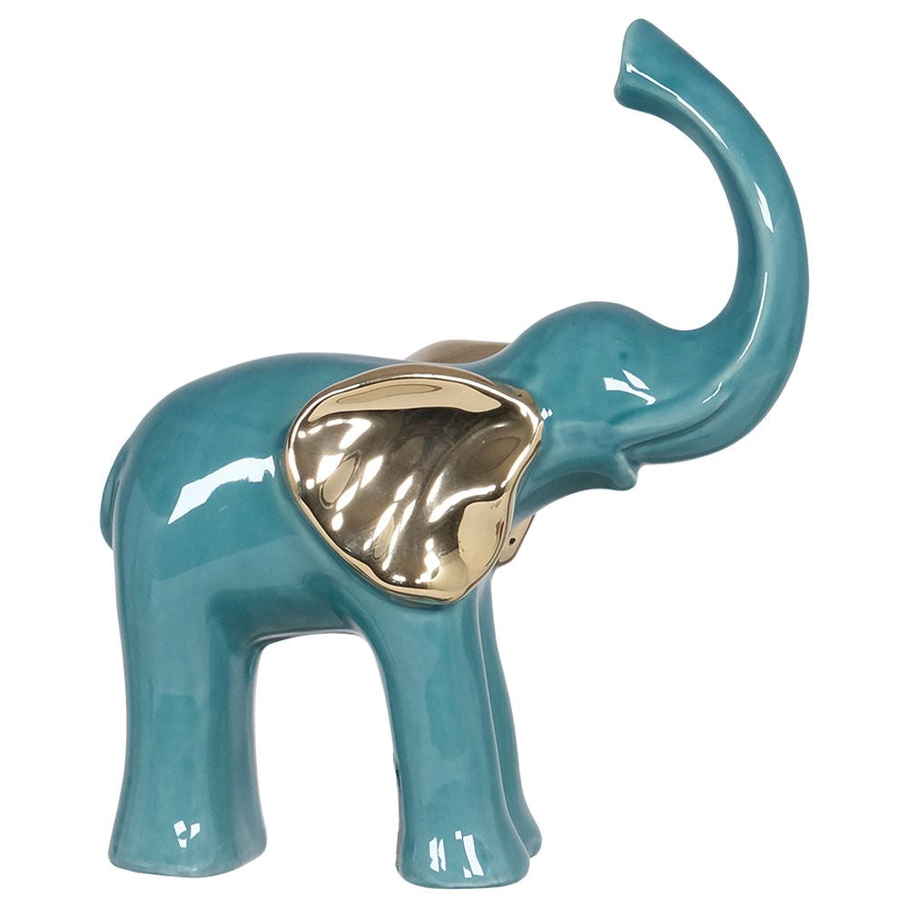 Teal and Gold Elephant Ornament