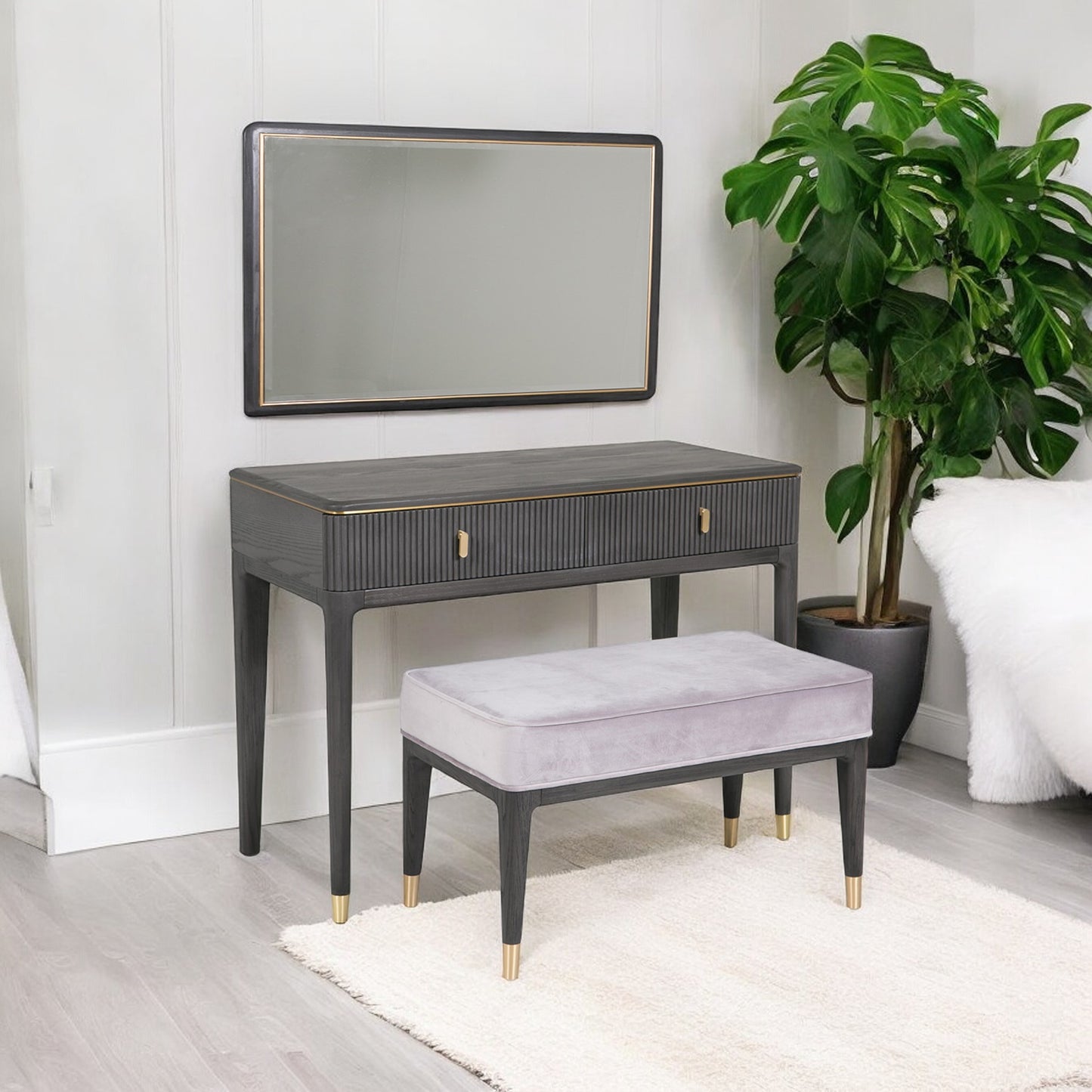 Diletta Velvet Dressing Stool Ebony